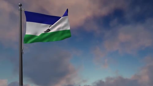 Lesotho Flag On Flagpole - 2K