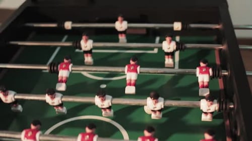 Close Up Table Football Game Miniature Recreation Grass Color Attack Fun Soccer Competition Player