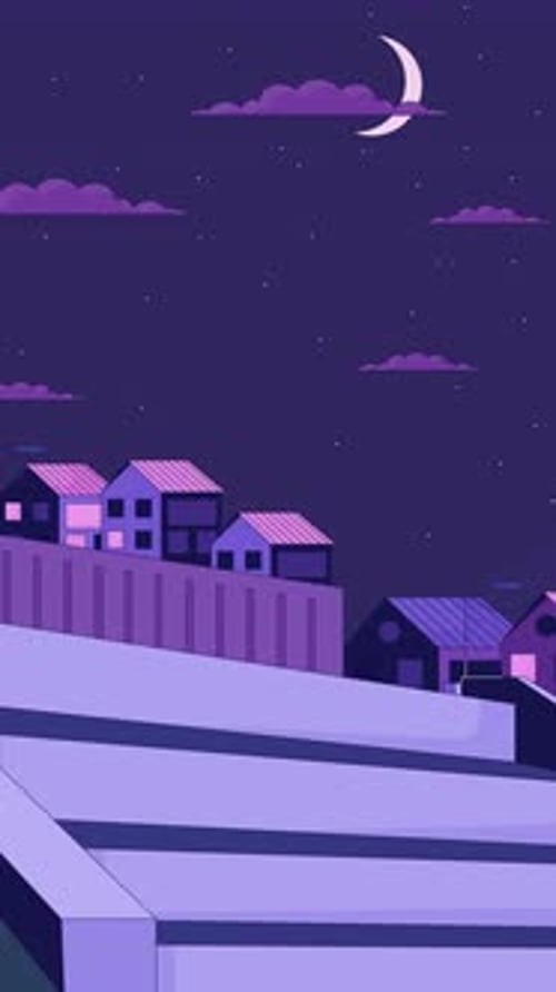 Lofi moonlit neighborhood vertical animation background