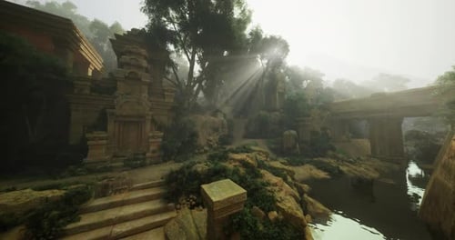 Cinematic Scene of Old Architecture and Peaceful Water Surface