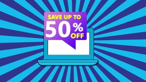 Animated Laptop Displaying 50 Percent Off Sale