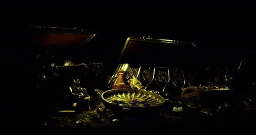 Ancient Gold Treasure Reveal with Cinematic Light Effects