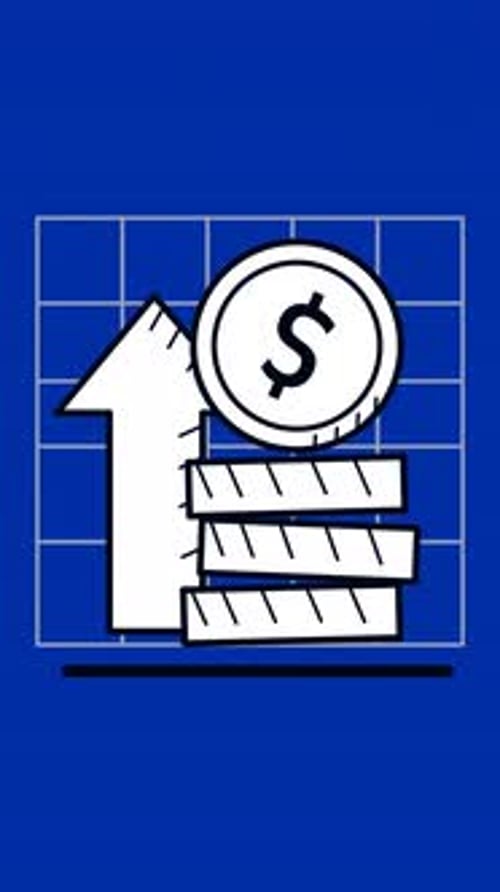 Animated Financial Growth Infographic with Upward Arrow and Coins