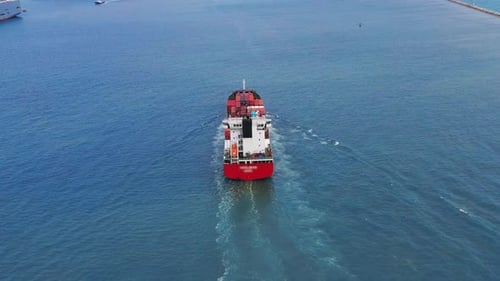 Aerial View of Oil Tanker Ship into the sea, the Black Sea, Bulgaria