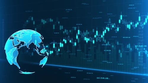 Börsendiagramm, Balken und Finanzinformationen Globales Geschäftsanalysekonzept