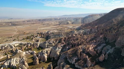 Breathtaking Aerial View of Cappadocia Valleys and Rock Formations