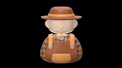 farmer 3D Animation, Alpha Channel, Transparent Background