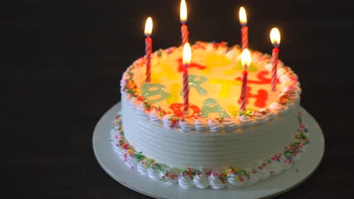 Celebratory Birthday Cake with Burning Candles