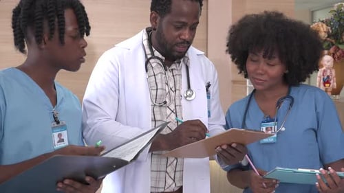 Group of doctor write on clipboard in the ward, Healthcare professionals