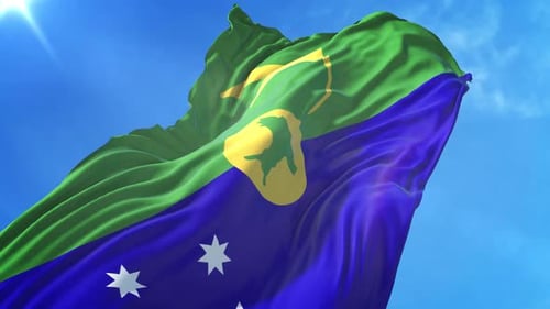 Realistic Waving Christmas Island Flag Animation in Blue Sky