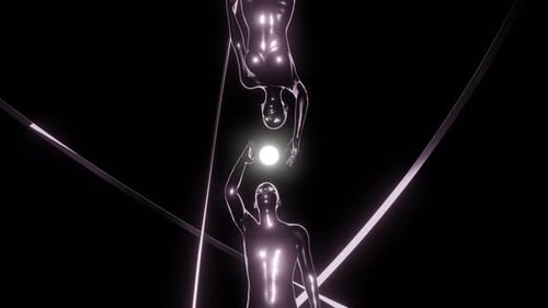 Abstract Human Figures Interacting with Glowing Rings Reveal