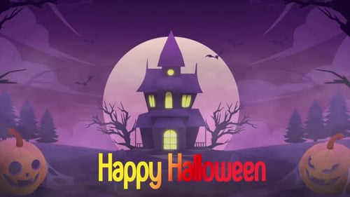 Happy Halloween Haunted House and Pumpkins Title Animation