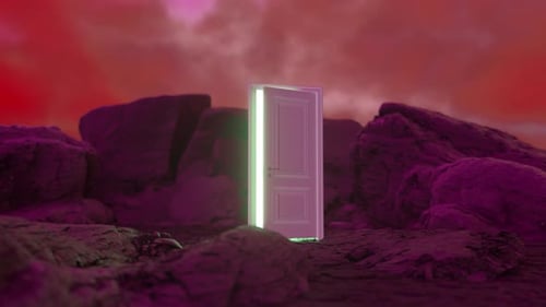 The door opens and a bright orange light fills the space