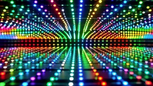 Regenbogenfarbener LED-Lichttunnel mit reflektierendem Bodenabstr