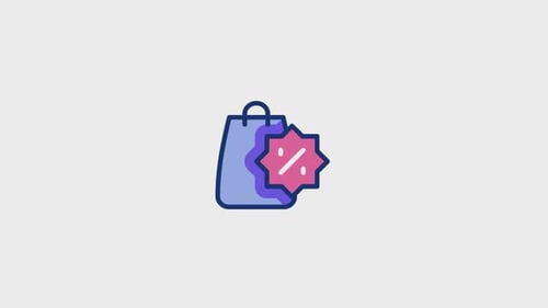 Animated Flat Design Shopping Bag with Discount Icon