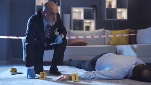 Detective Investigating Crime Scene at Night