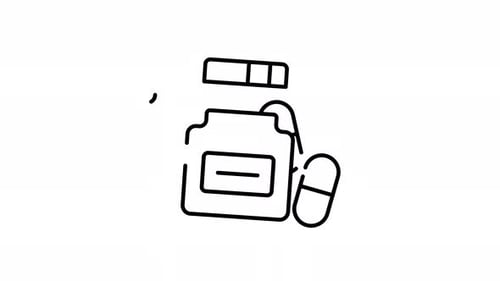 Animated Medical Bottle and Pills Line Art Icon Loop