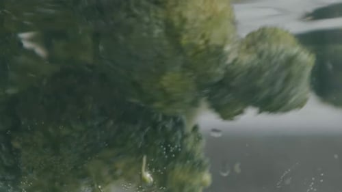 Broccoli is washed immersed in water