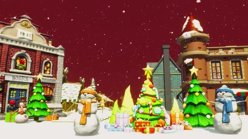 Animated Christmas Village with Snowfall and Festive Decorations