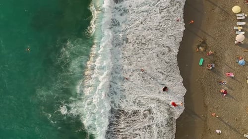 People Swim in the Stormy Sea Aerial View 4 K Turkey Alanya