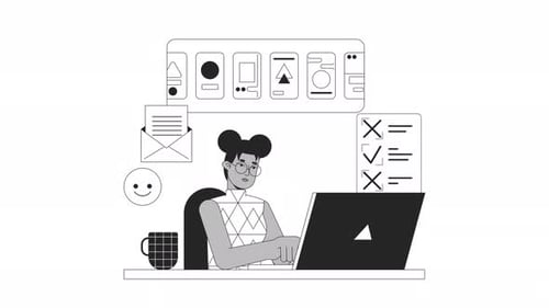 Remote worker communication bw outline 2D animation
