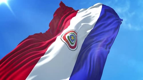 Paraguay National Flag Waving with Realistic Fabric Movement