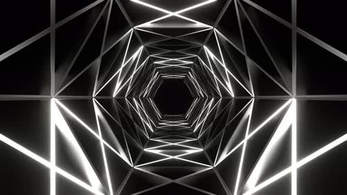 Weißes Neonlicht bewegt sich entlang des sechseckigen Gitterhintergrunds VJ Loop in 4K