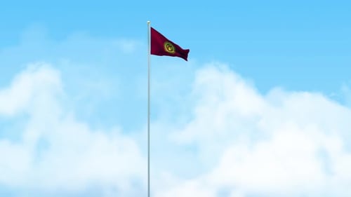 Kyrgyzstan National Flag Waving Animation on Pole with Sky Background
