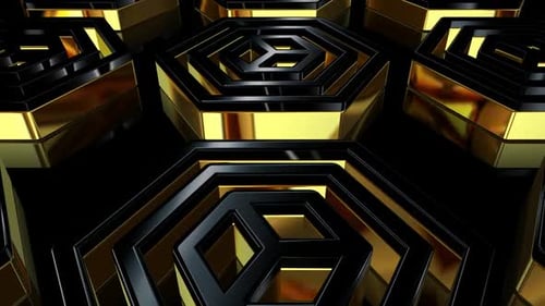 Seamless Loop of Gold and Black Geometric Hexagons Background Animation