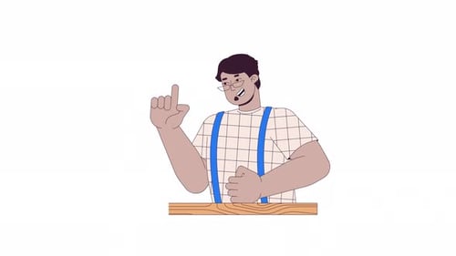 Animated Flat Design Man Character Pointing Upwards Idea