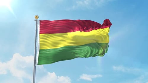 Realistic Bolivian Flag Waving on Blue Sky Animation
