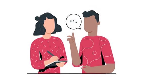 Animated Flat Design People Discussing Taking Notes