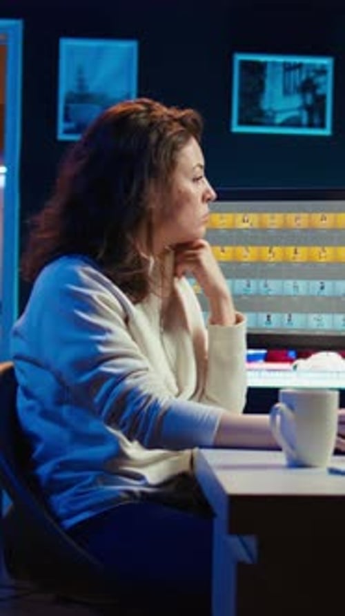 Woman Working on Computer at Home at Night