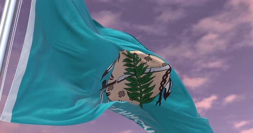 Realistic Waving Oklahoma State Flag Against Evening Sky
