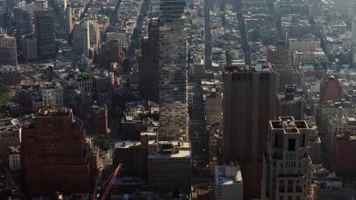 Aerial View of New York City's Manhattan Skyline During Late Afternoon Highlighting Iconic