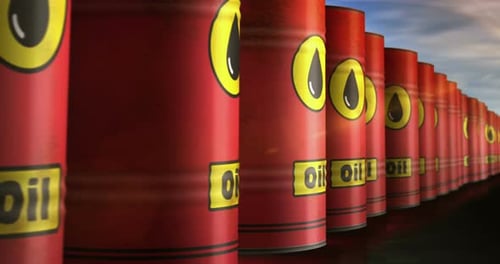 Oil crude brent petroleum fuel barrels in row endless