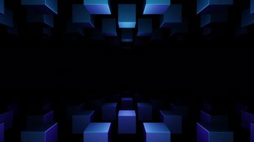Abstract Digital Blue Purple Glowing Cube Pattern Dark Background Technology Design 3D Render Futuri