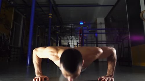 Muscular Sportsman Doing Push at Modern Gym Young Athlete Showing Hard and Intense Workout Strong