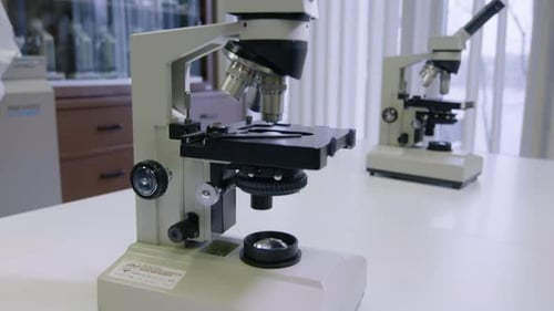 Microscopes on Table in Lab