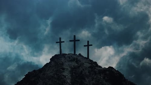 three pillars of the cross on the top of the mountain