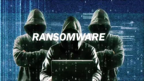 Ransomware Text Reveal Glitch Effect on Digital Hacking Background