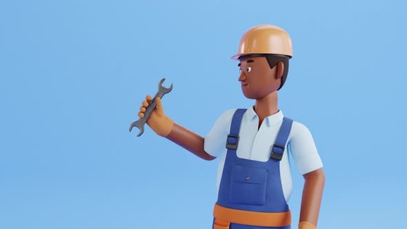 Builder character animation. Construction site worker, handyman or ...