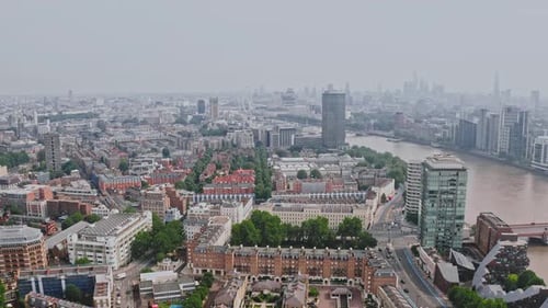 London Aerial View with Urban Architectures and Famous Landmarks Like Tower Bridge and London Eye