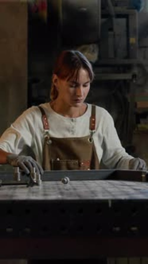 Arbeiter, der mit Metallteilen arbeitet