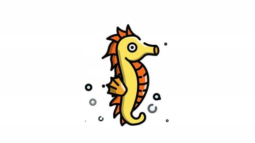 Animated Seahorse Doodle Icon Loop