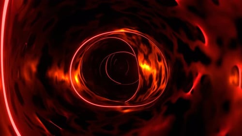 Orangefarbenes und rotes Fantasy-Korridor-Wurmloch mit Neonlichthintergrund VJ Loop In 4K