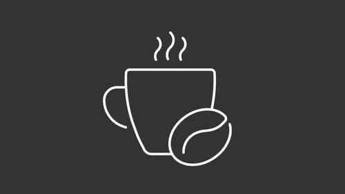 Animierte Kaffeetasse und Bohnensymbol mit weißer Linie