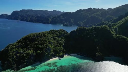 Tropical Island with Beach Rocks Coral Reef