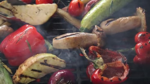 grilled vegetables are grilled in the restaurant yard