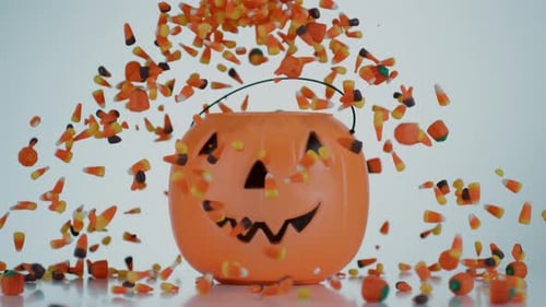 Candy Corn Falling Into Halloween Pumpkin Decoration